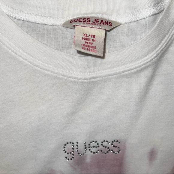 Guess White Long Sleeve Fitted Top Custom Dyed with Silver Bling Logo Size XL - Picture 11 of 12